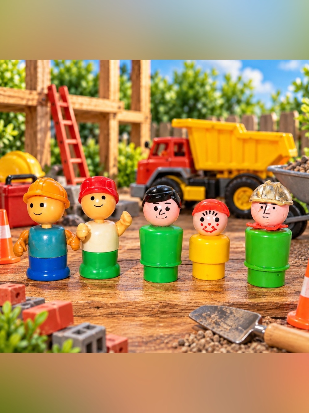 Vintage Fisher Price Little People Lot of 5 Construction Worker Figures Mixed